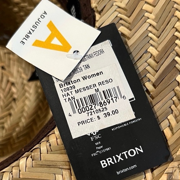 New with Tags Brixton Natural Straw Fedora with Brown Band. Size Medium - Picture 5 of 8